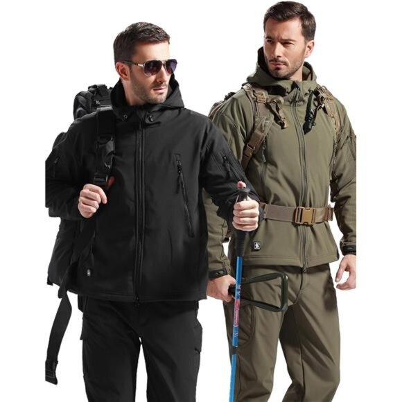 Men's Outdoor Waterproof Soft Shell Hooded Military Tactical Jacket - Picture 6 of 7